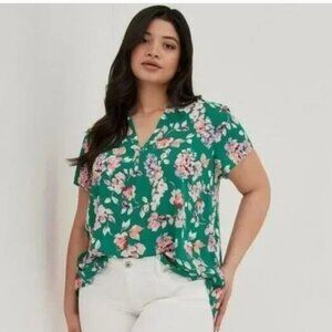 Torrid | Floral Georgette Hi-Low Short Sleeve Blouse 1X